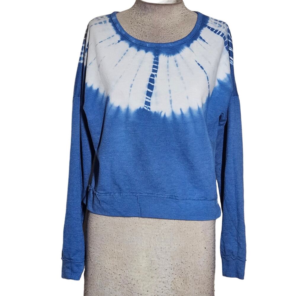 Blue Tie Dye Cotton Blend Crop Sweatshirt Size Small